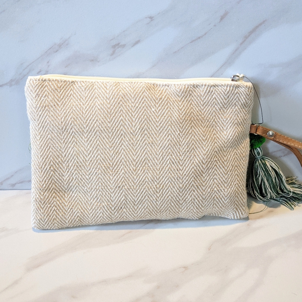 Embroidered Beaded Palm Leaf Boho Wristlet Clutch - Picture 3 of 9